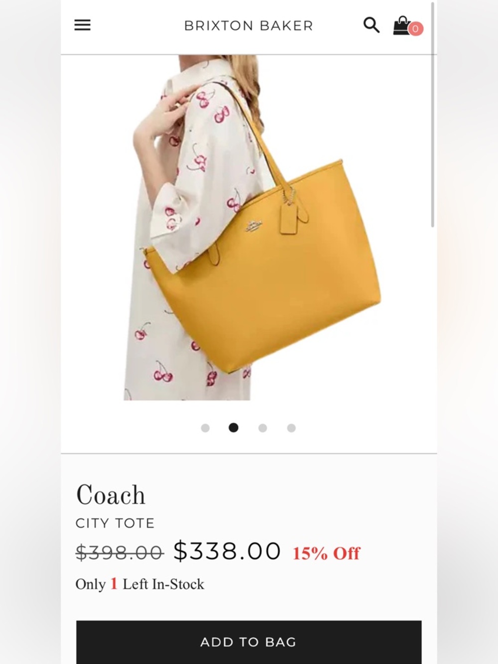 NWOT Coach Mustard Yellow Leather Tote with Top Zipper & Keychain